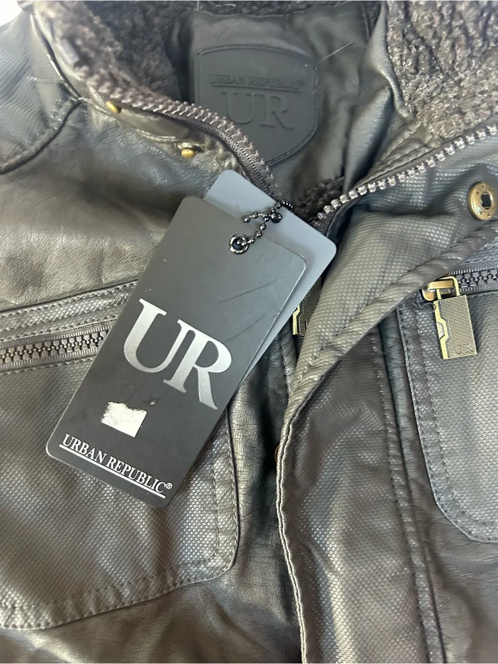 Urban Republic Boys Size 8 Black Faux Leather Moto Jacket Sherpa Lined NWT
